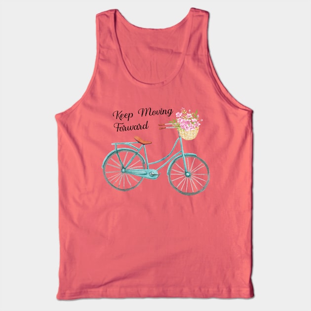 Classic Baby Blue Spring Bicycle Keep Moving Froward Quote Tank Top by NatureGlow